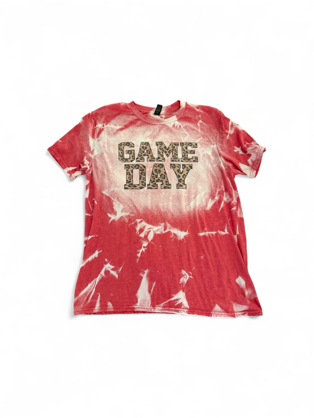 Gildan Red bleached GAME DAY Tee with Leopard Print Letters